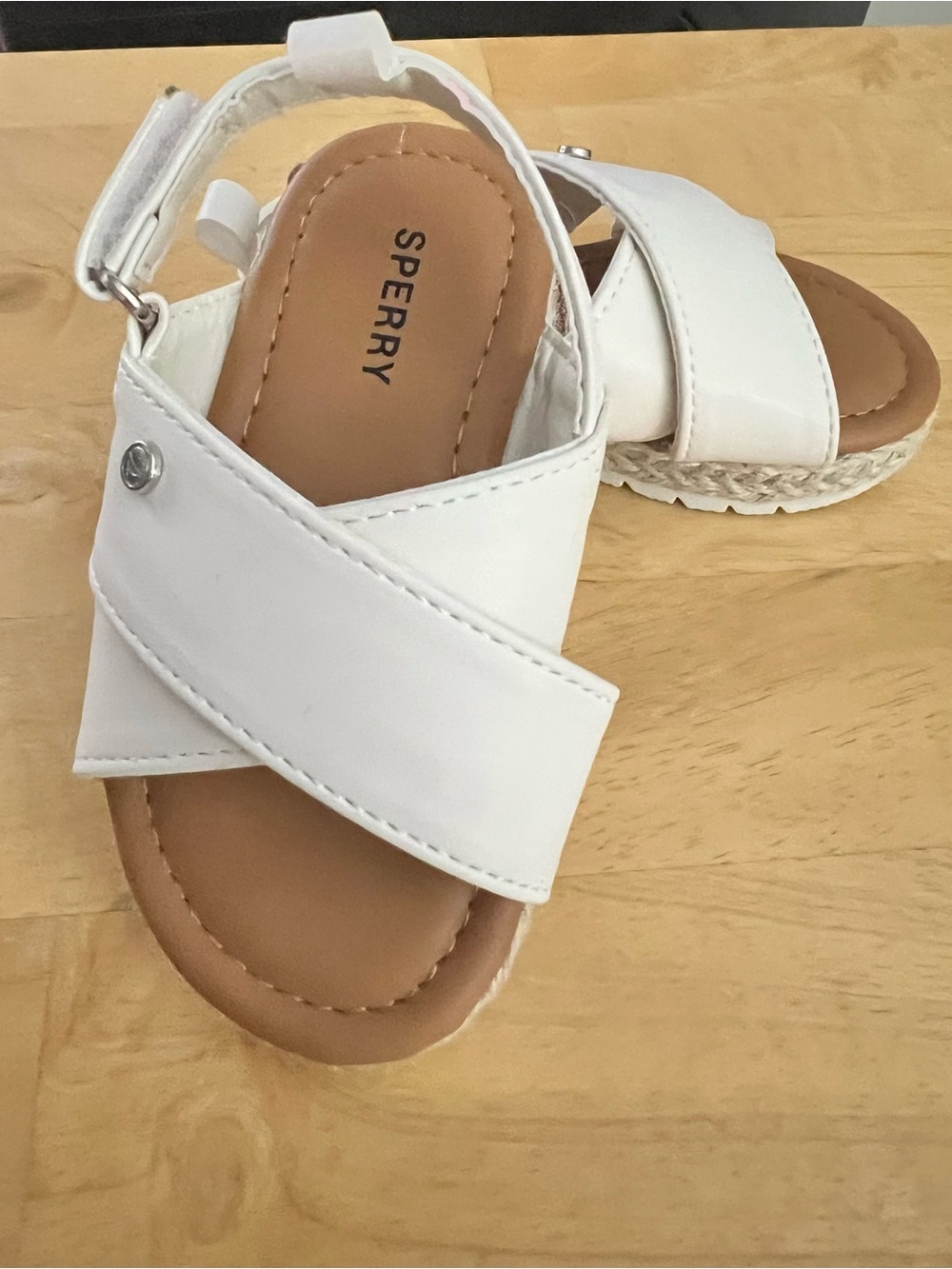 Sperry White Cross-Strap Kids Sandals with Tan Footbed